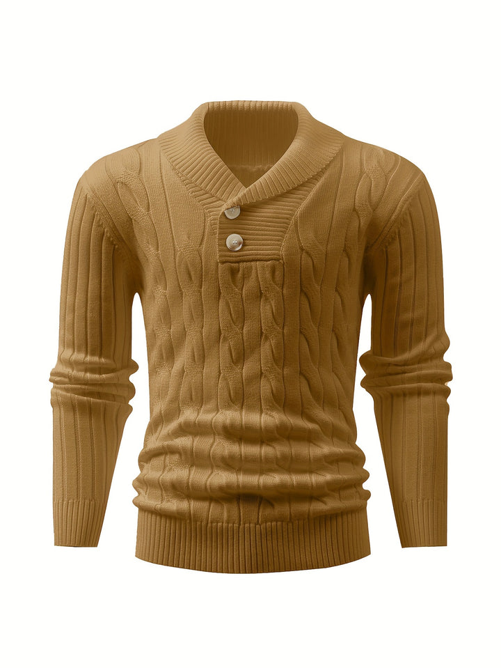Men's Shawl Collar Ribbed Knit Aran Jumper 2