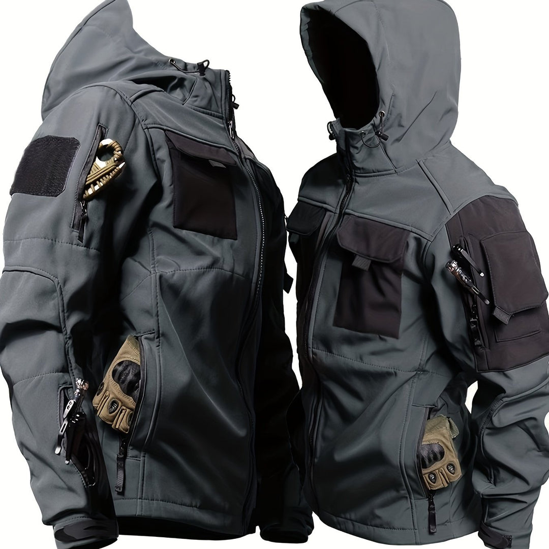 Men's Fleece Lined Hooded Softshell Multi Pocket Jacket 12