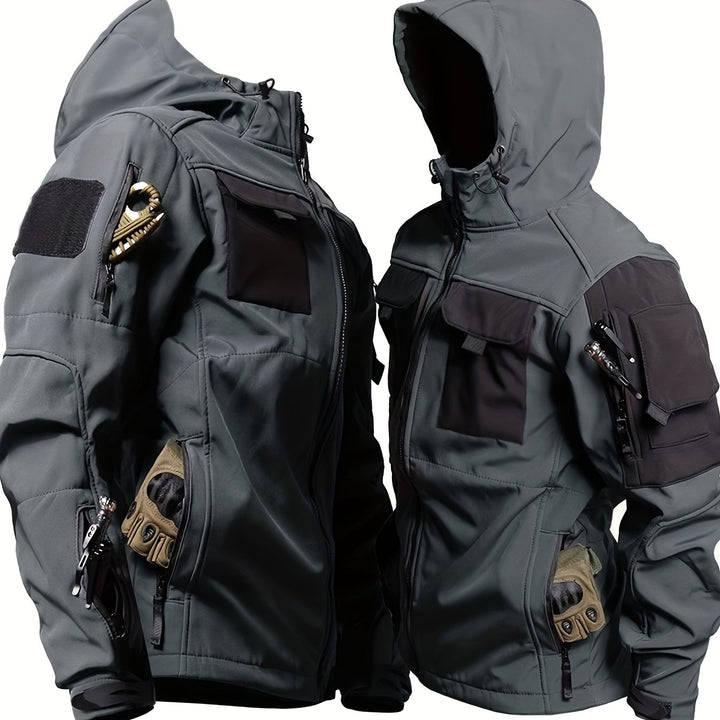 Men's Fleece Lined Hooded Softshell Multi Pocket Jacket 12
