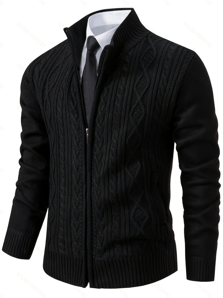 Men's Zip Up Stand Collar Aran Cardigan 6