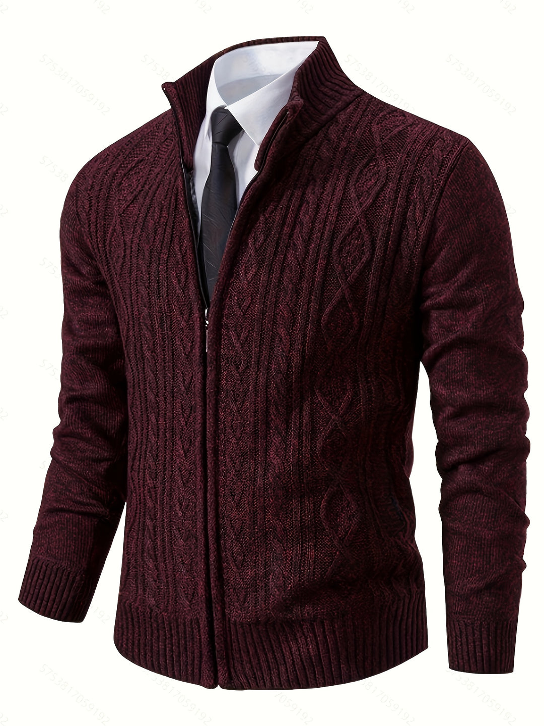 Men's Zip Up Stand Collar Aran Cardigan 5