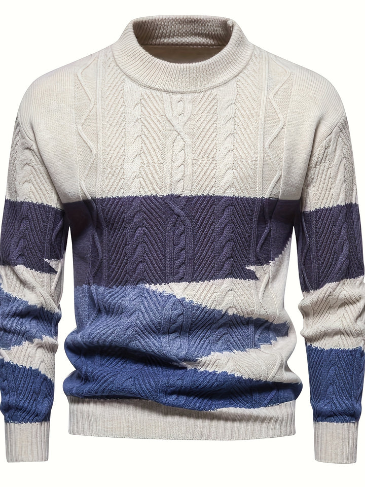 Men's Abstract Colour Block Cable Knit Aran Jumper 6