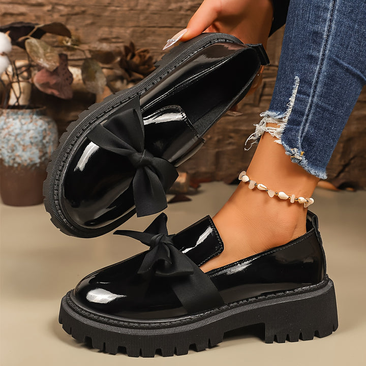 Women's Patent Bow Chunky Platform Loafers 5