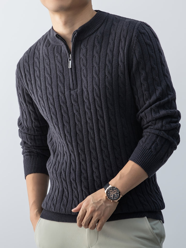 Men's Fleece Lined Quarter Zip Aran Jumper 9
