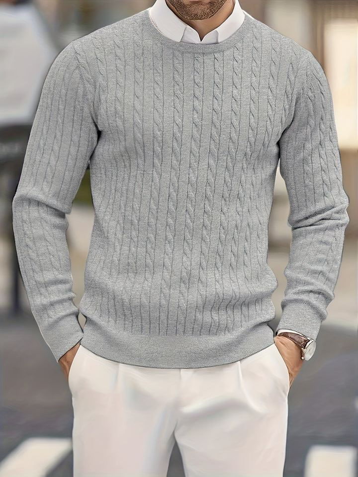 Men's Crew Neck Cable Knit Aran Jumper 1