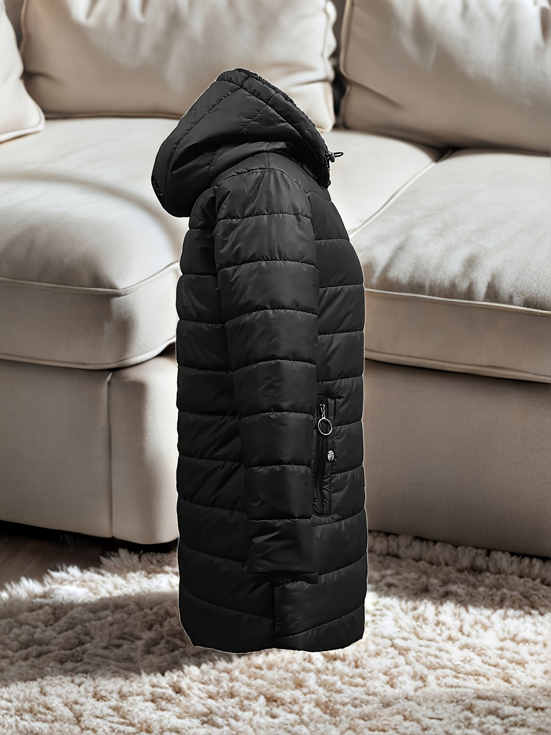 Women's Mid Length Fleece Lined Hooded Quilted Jacket 8