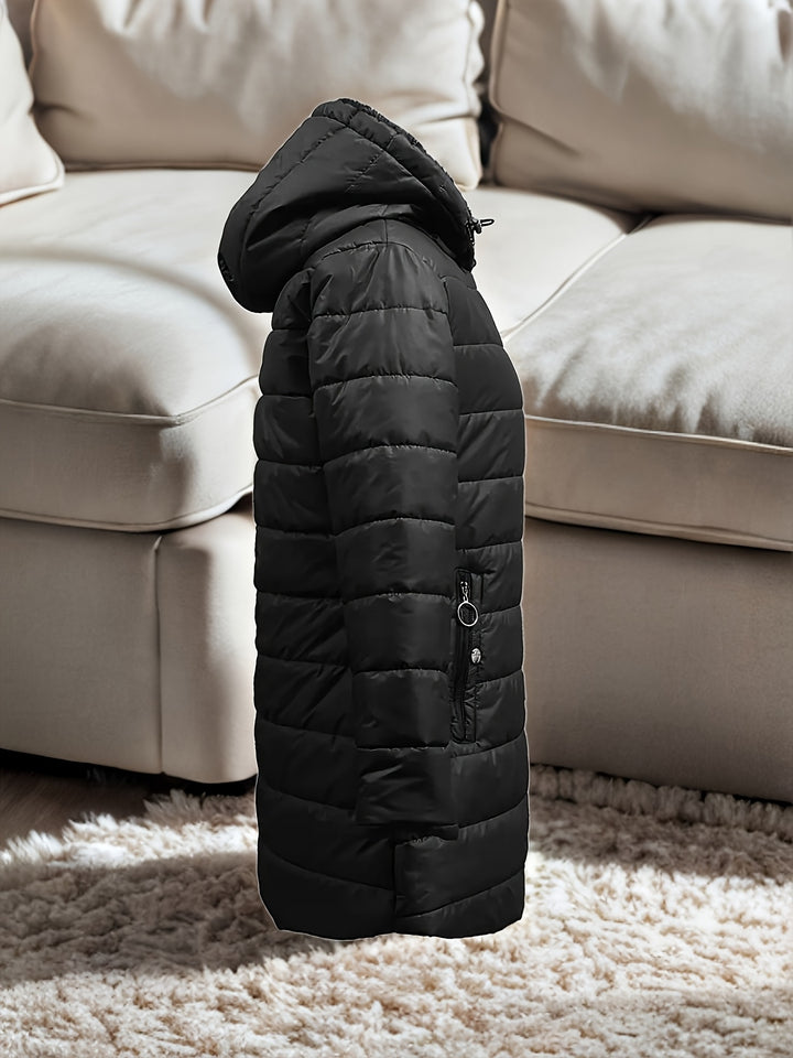 Women's Mid Length Fleece Lined Hooded Quilted Jacket 8
