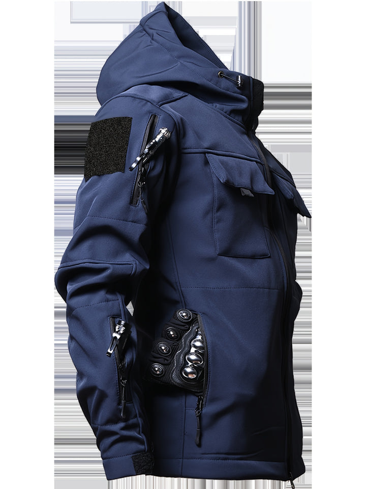 Men's Fleece Lined Hooded Softshell Multi Pocket Jacket 8