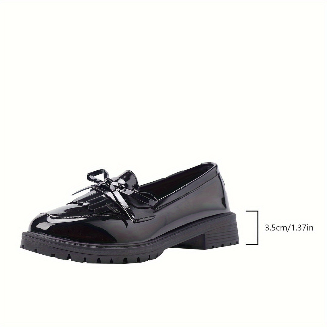 Women's Patent Tassel Bow Chunky Loafers 8