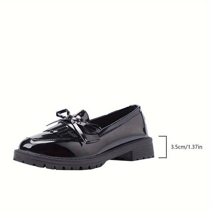 Women's Patent Tassel Bow Chunky Loafers 8