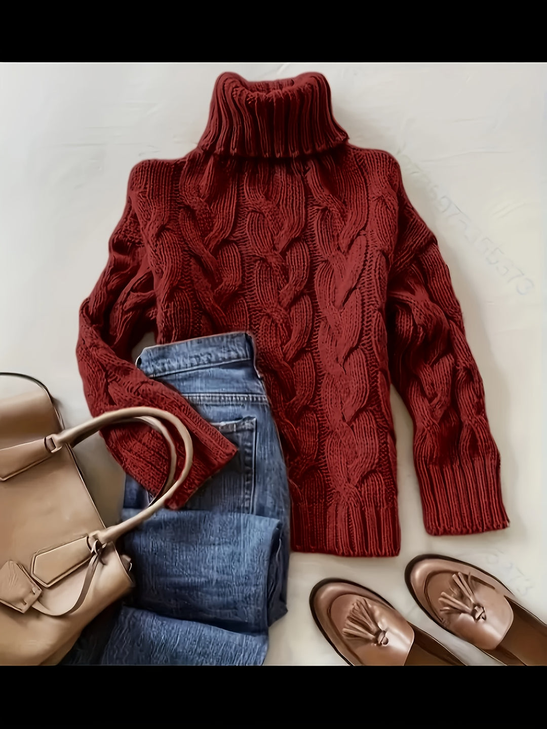 Women's Chunky Turtleneck Cable Aran Jumper 1