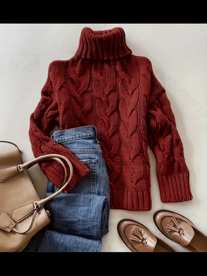 Women's Chunky Turtleneck Cable Aran Jumper 1