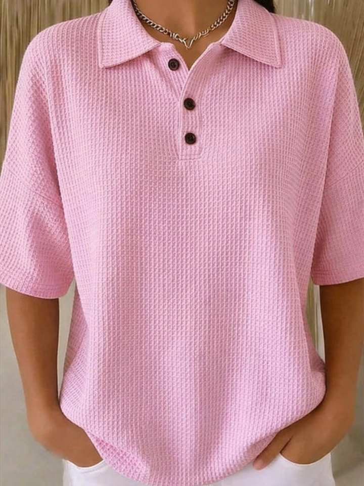 Roisleen | Textured Polo Shirt with Button Neckline