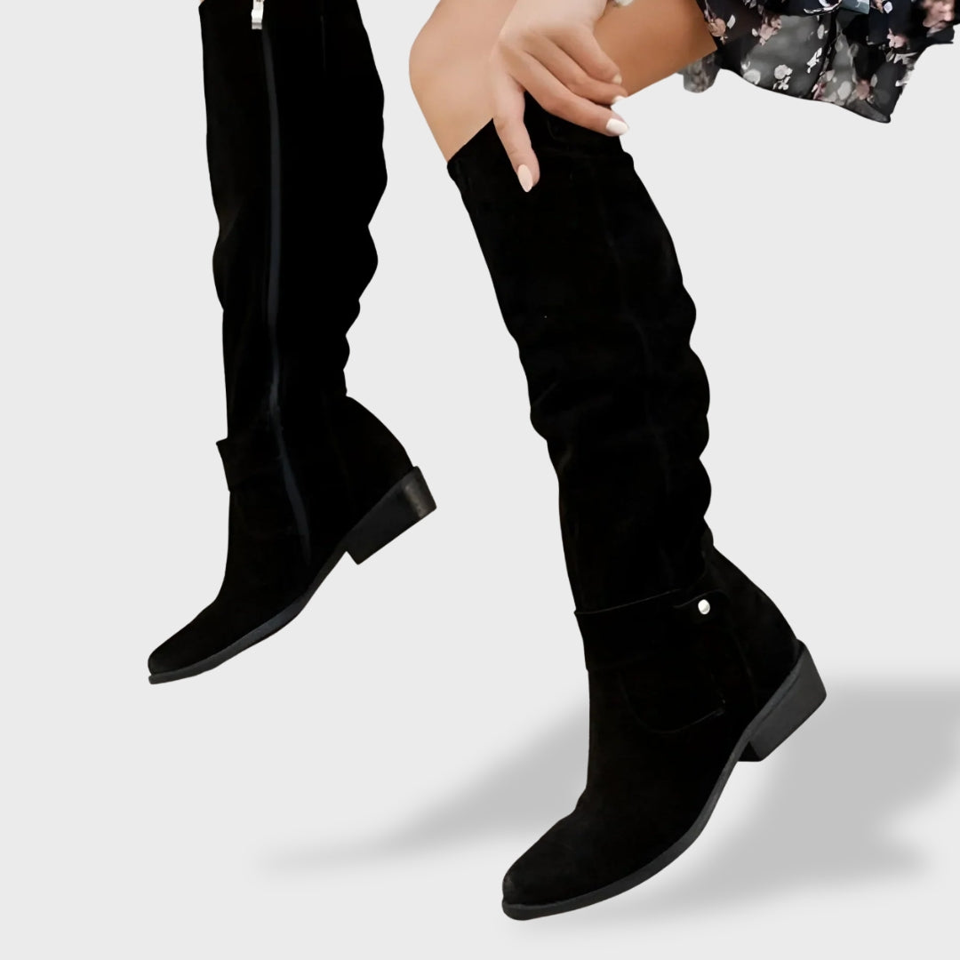 Hilary | Women's Leather Slouch Knee High Heel Boots