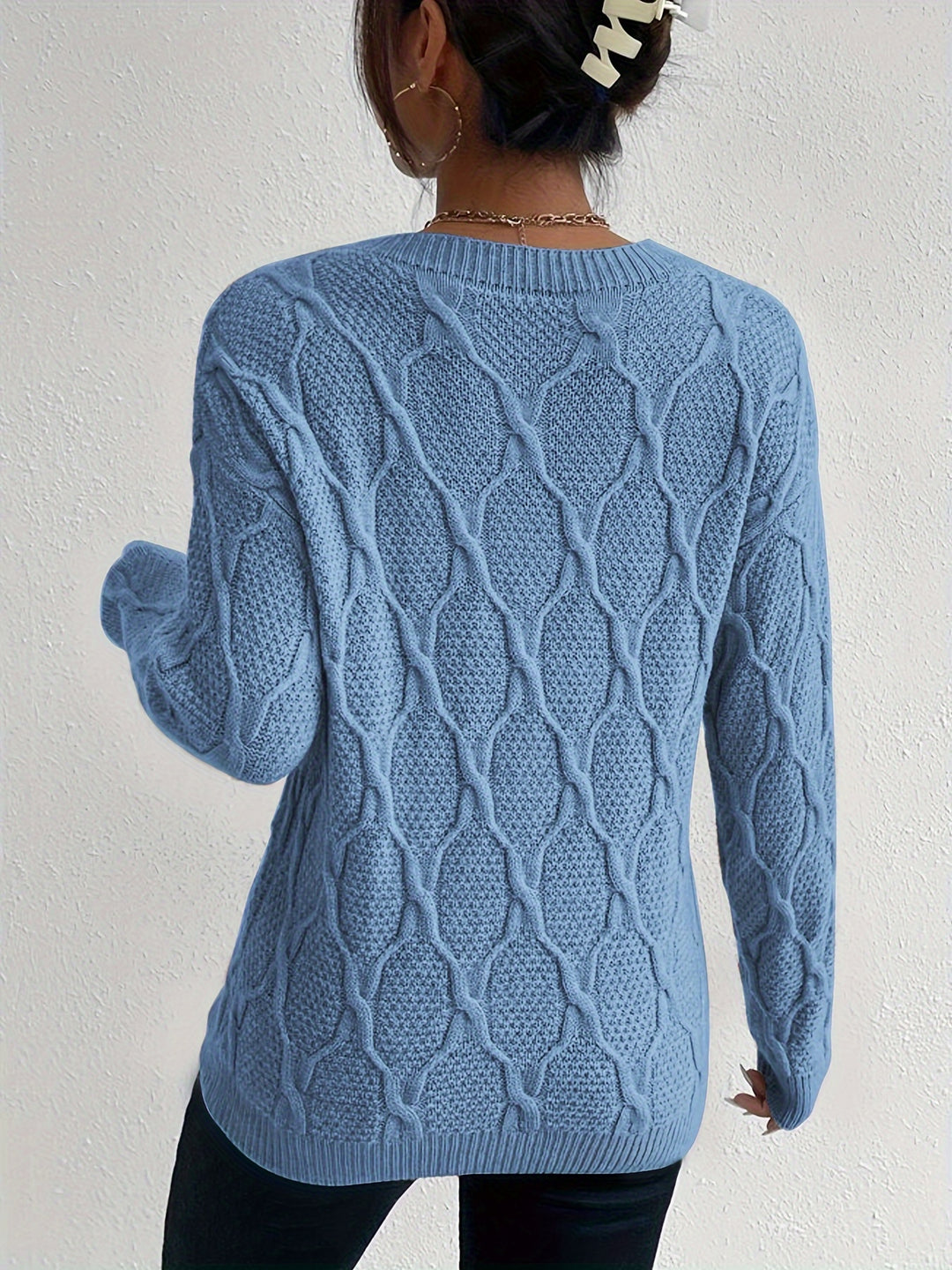 Women's Cosy Crew Neck Cable Aran Jumper 7
