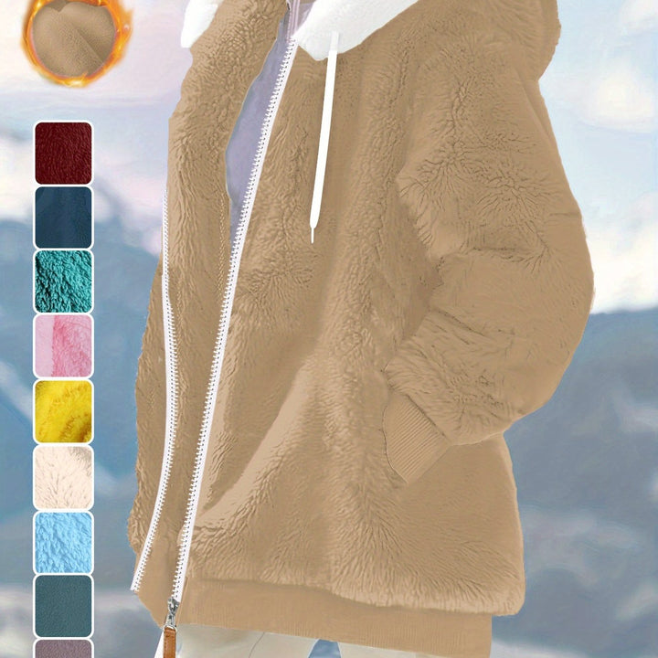 Women's Plus Size Oversized Sherpa Fleece Zip Up Hoodie Jacket 21