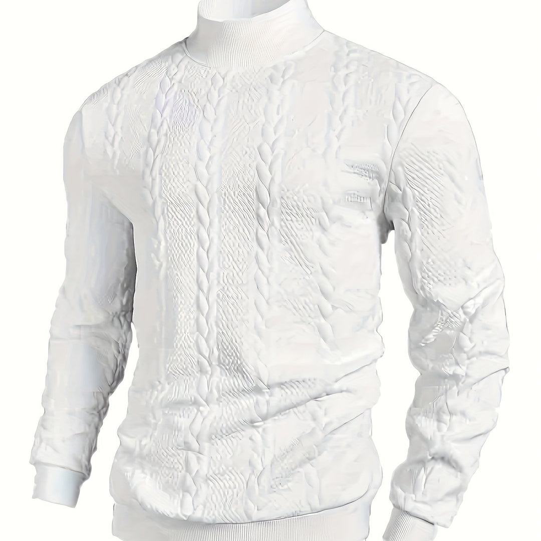 Men's Mock Neck Textured Knit Aran Jumper 12