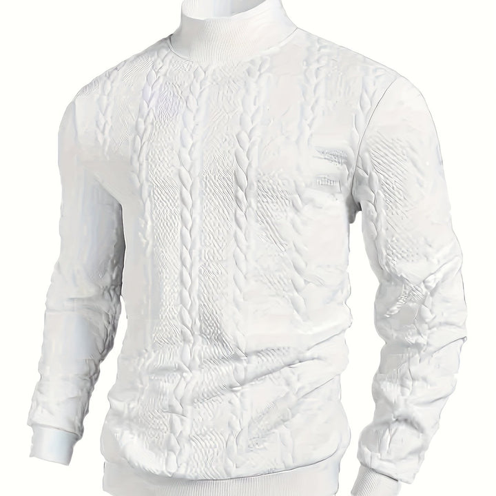 Men's Mock Neck Textured Knit Aran Jumper 12