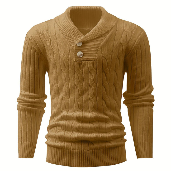 Men's Shawl Collar Ribbed Knit Aran Jumper 13