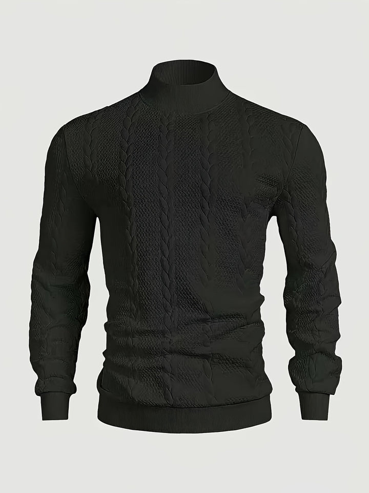 Men's Mock Neck Textured Knit Aran Jumper 8