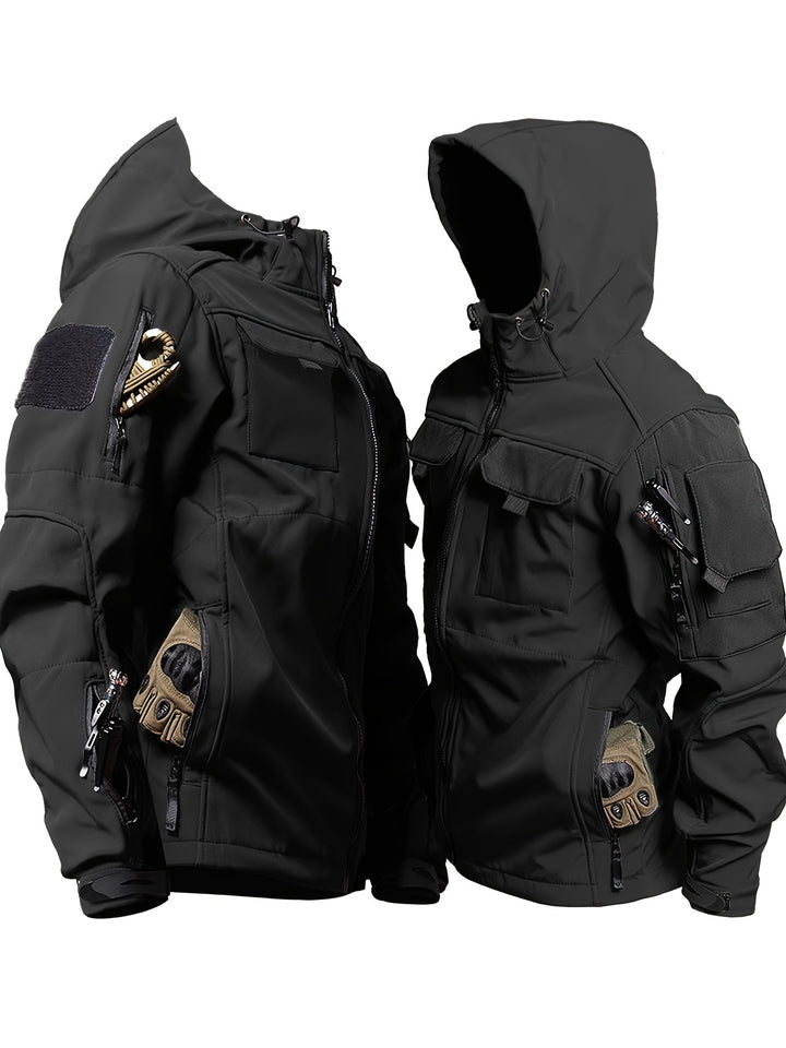 Men's Fleece Lined Hooded Softshell Multi Pocket Jacket 7