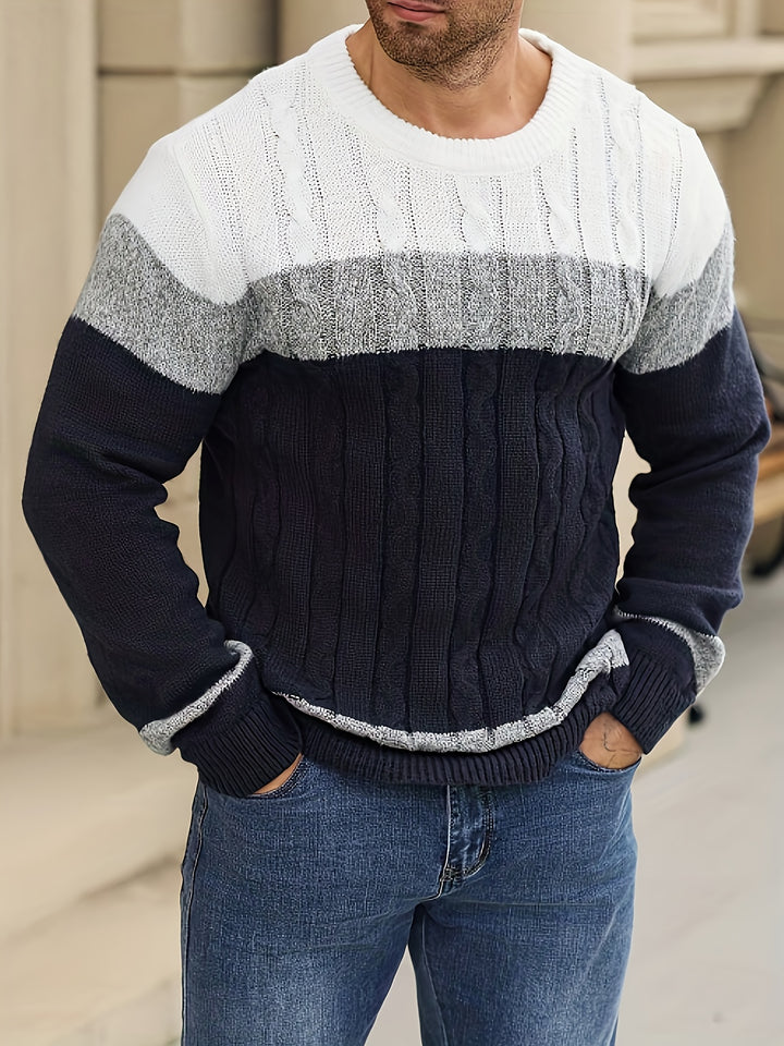 Men's Colour Block Cable Knit Aran Jumper 2