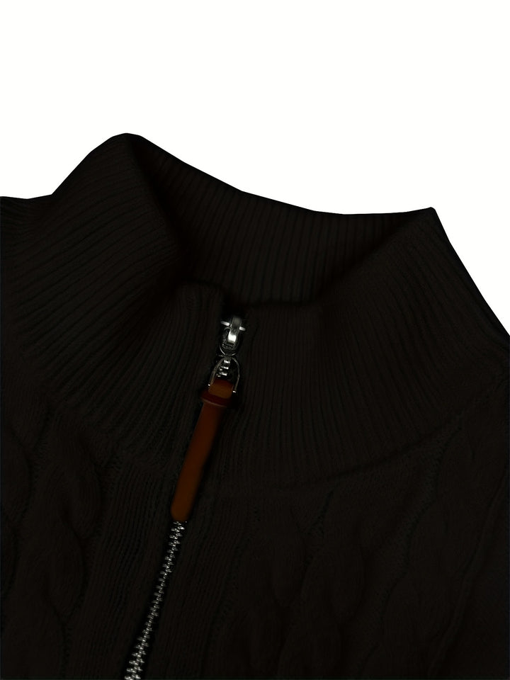 Men's Half Zip Chunky Cable Knit Aran Jumper 10