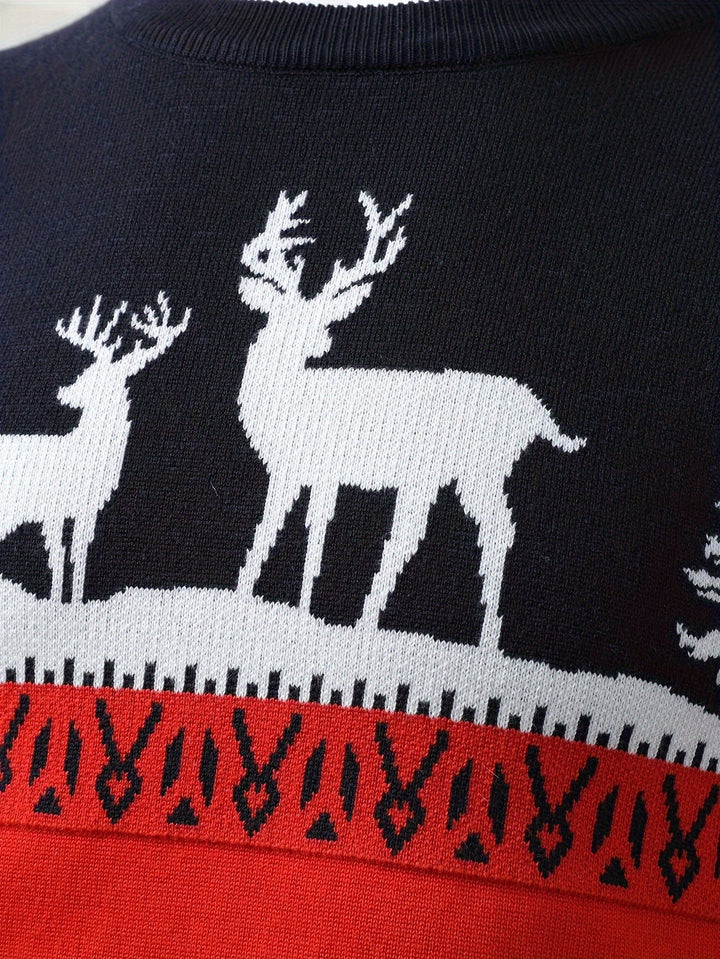 Men's Reindeer Crew Neck Christmas Jumper - Red