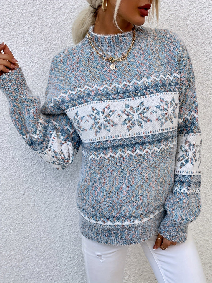 Women's Snowflake Mock Neck Christmas Jumper