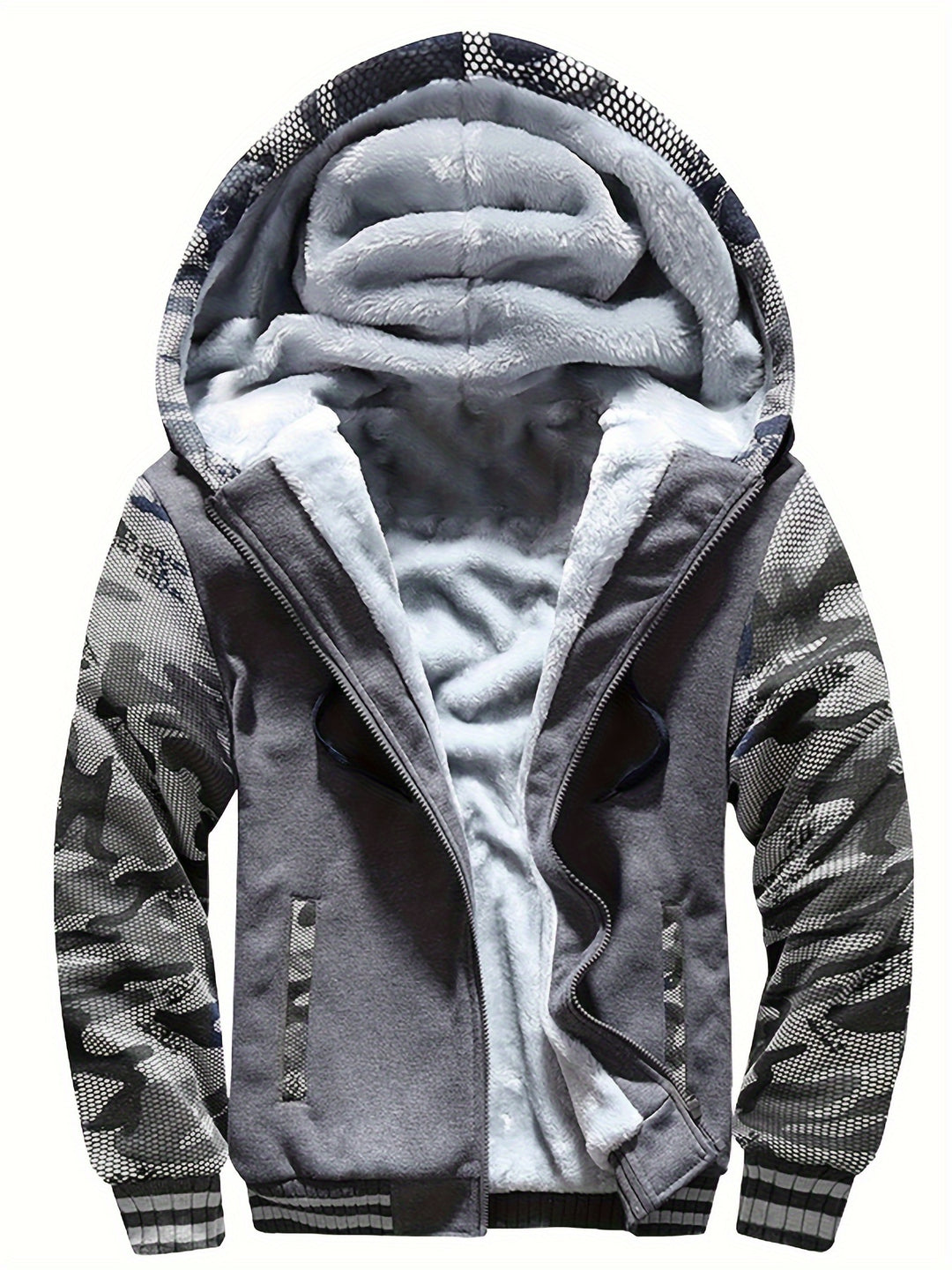 Men's Sherpa Lined Colour Block Zip Up Hoodie Jacket 4