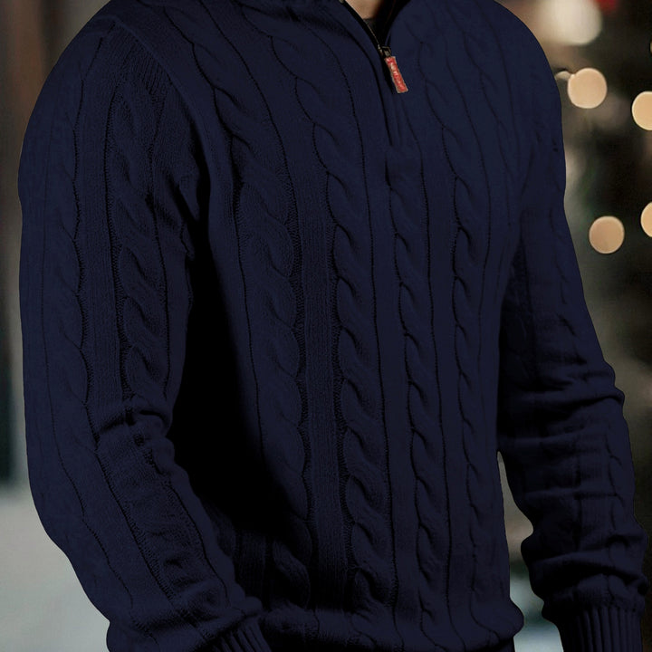 Men's Half Zip Cable Knit Aran Jumper 9