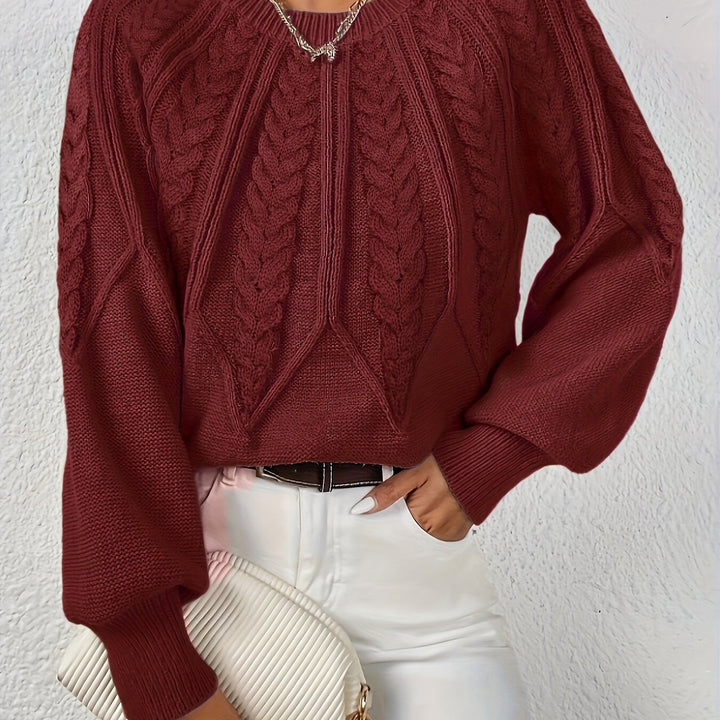 Women's Balloon Sleeve Cable Knit Aran Jumper 13