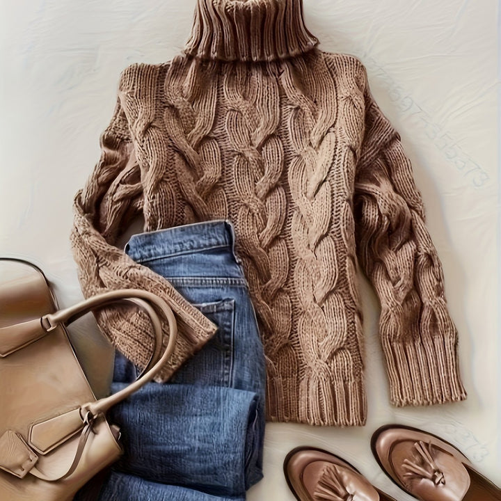 Women's Chunky Turtleneck Cable Aran Jumper 11