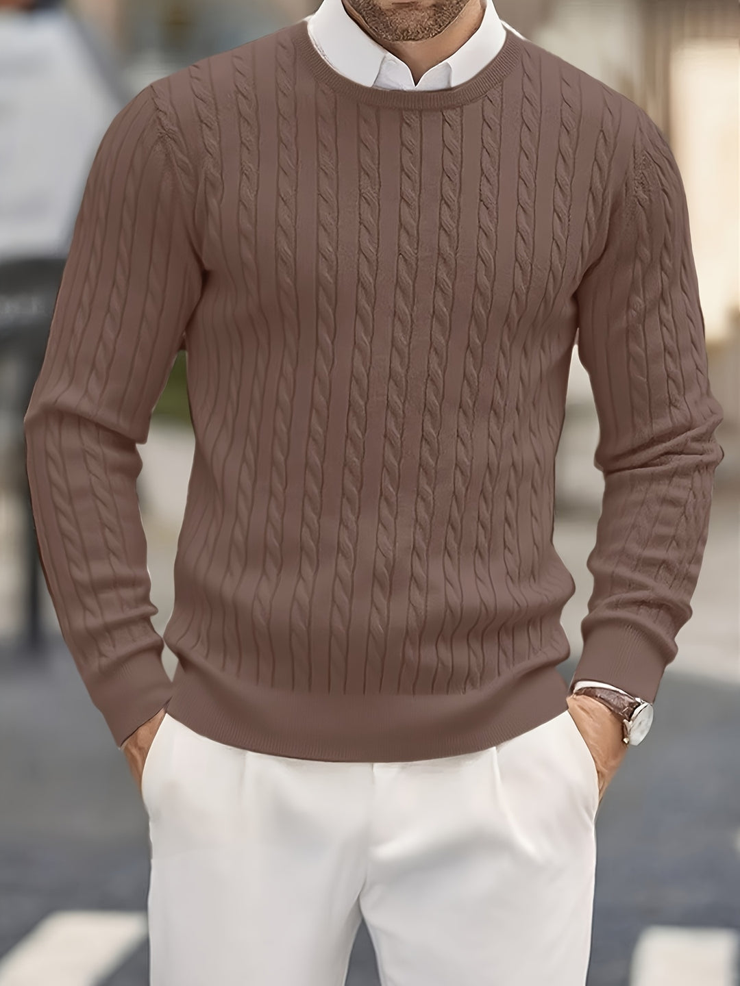 Men's Crew Neck Cable Knit Aran Jumper 4