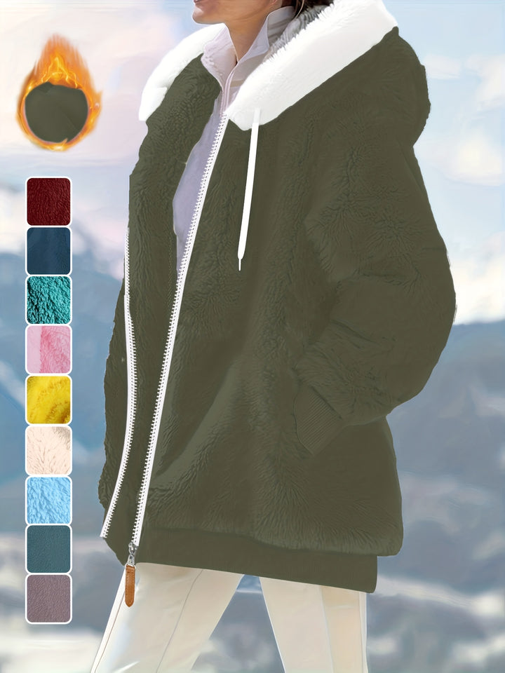 Women's Plus Size Oversized Sherpa Fleece Zip Up Hoodie Jacket 7