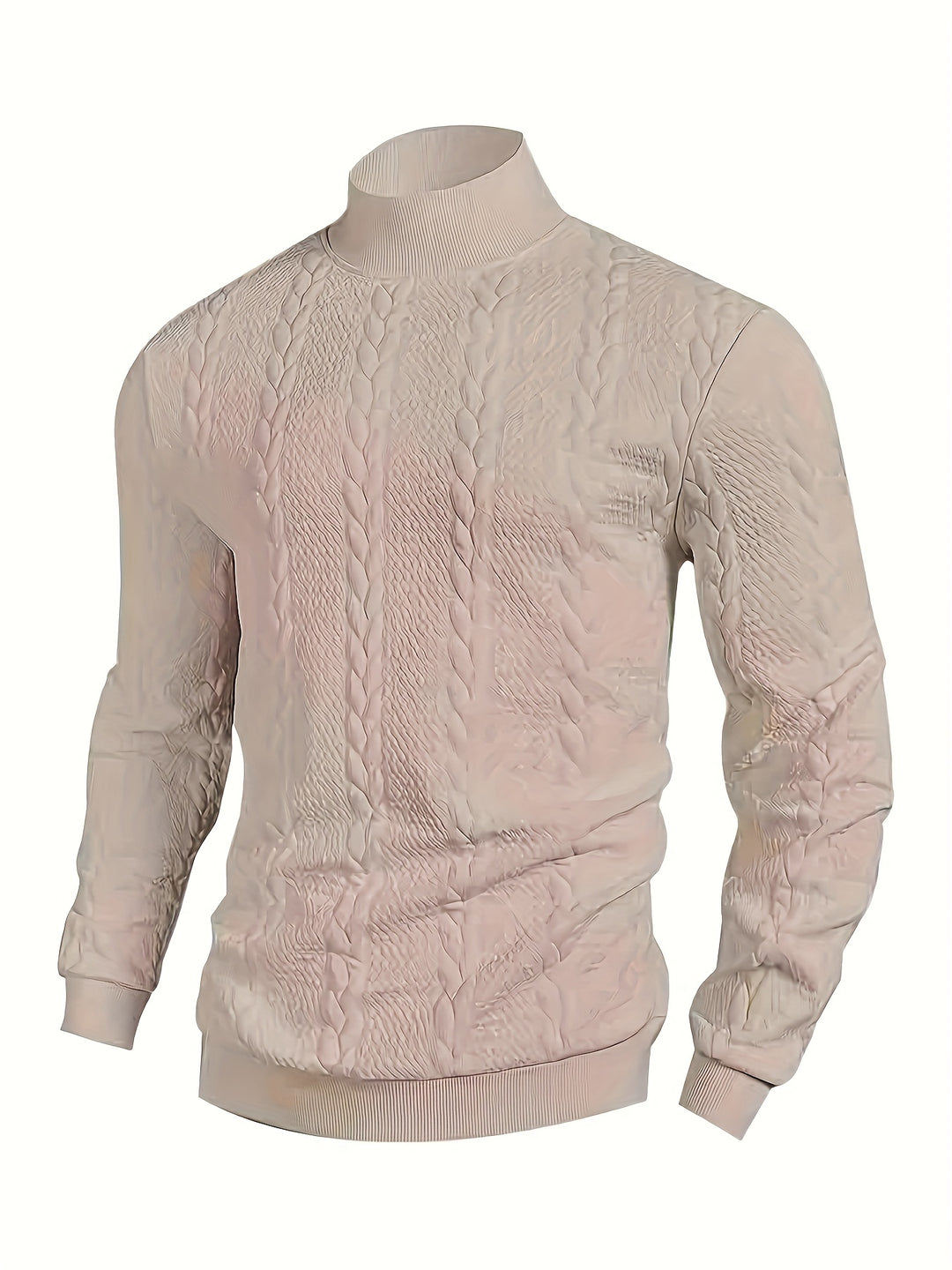 Men's Mock Neck Textured Knit Aran Jumper 2