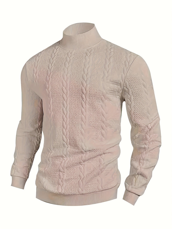Men's Mock Neck Textured Knit Aran Jumper 2