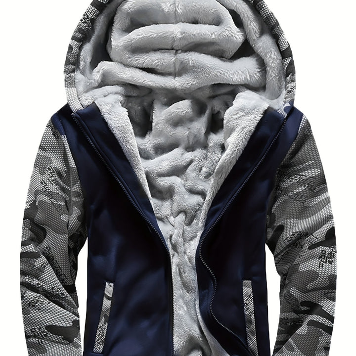 Men's Sherpa Lined Colour Block Zip Up Hoodie Jacket 18