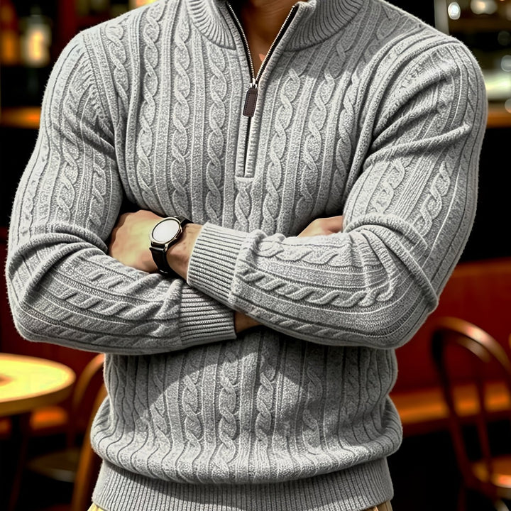 Men's Quarter Zip Cable Knit Aran Jumper 14