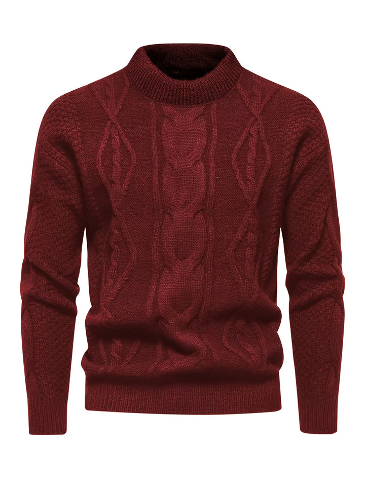 Men's Crew Neck Diamond Cable Knit Aran Jumper 3