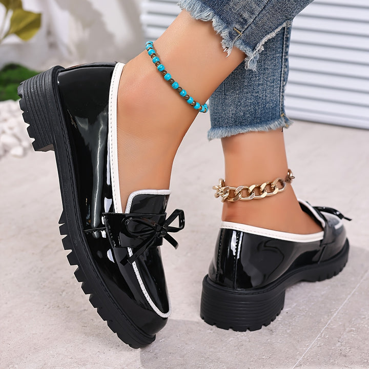 Women's Patent Tassel Bow Chunky Loafers 12