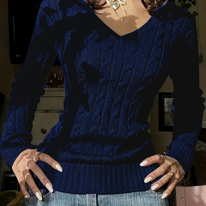 Women's Fitted V Neck Cable Aran Jumper 15