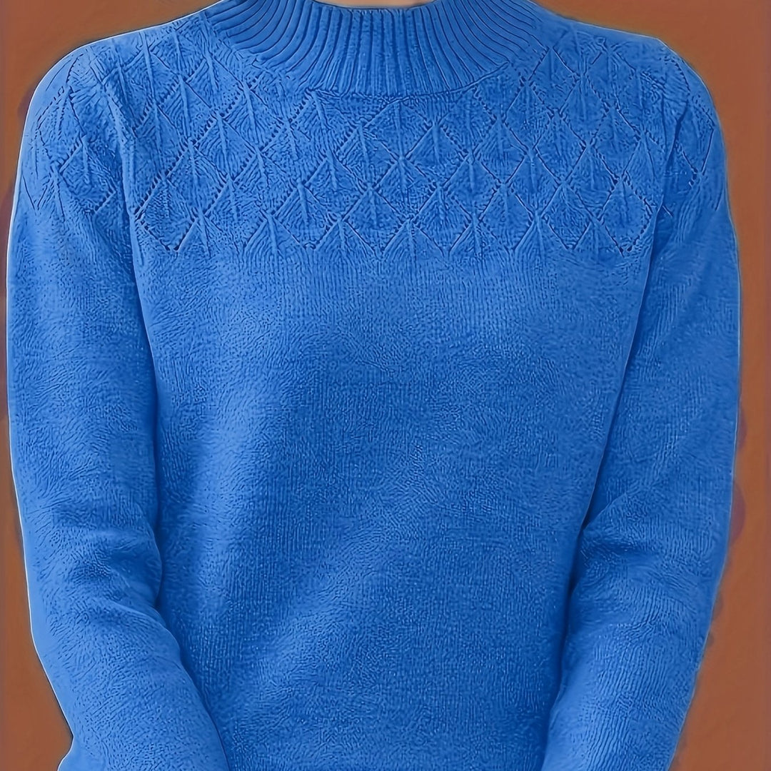 Women's Mock Neck Diamond Knit Aran Jumper 13
