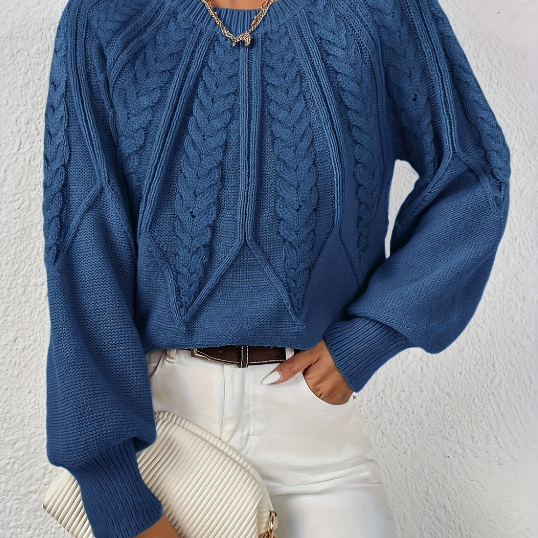 Women's Balloon Sleeve Cable Knit Aran Jumper 14