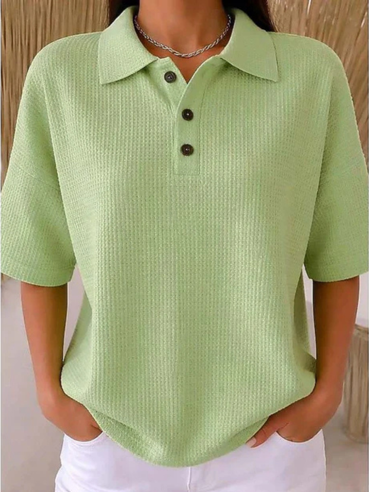 Roisleen | Textured Polo Shirt with Button Neckline