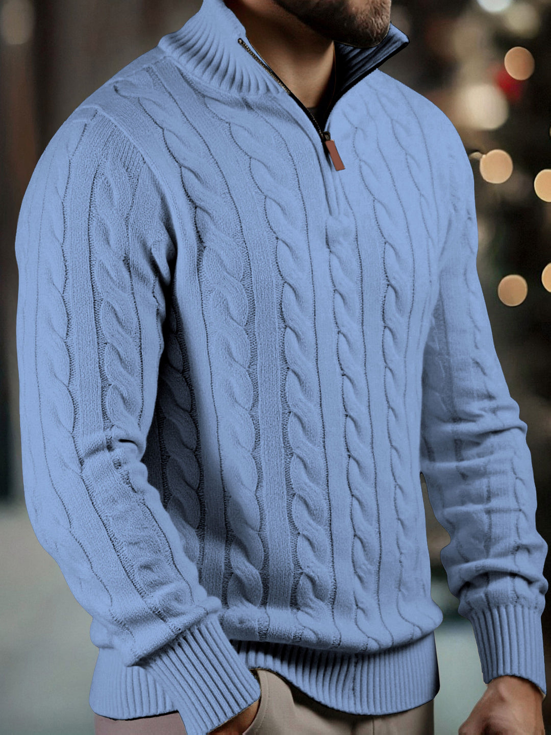 Men's Half Zip Cable Knit Aran Jumper 1
