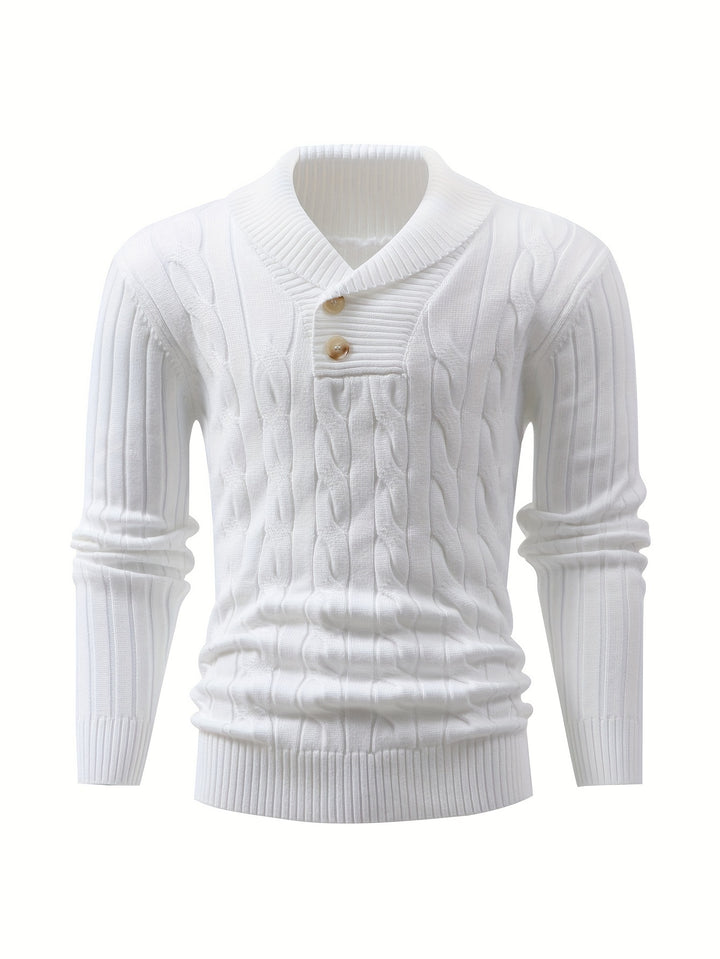 Men's Shawl Collar Ribbed Knit Aran Jumper 6