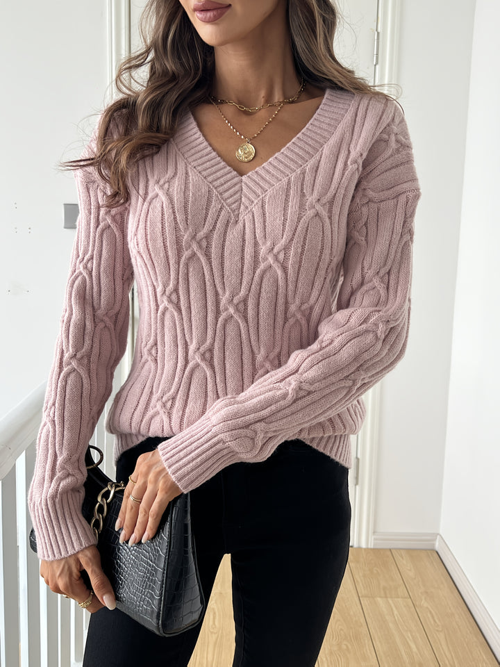 Women's Oversized V Neck Cable Aran Jumper 8