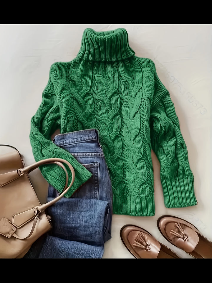 Women's Chunky Turtleneck Cable Aran Jumper 8
