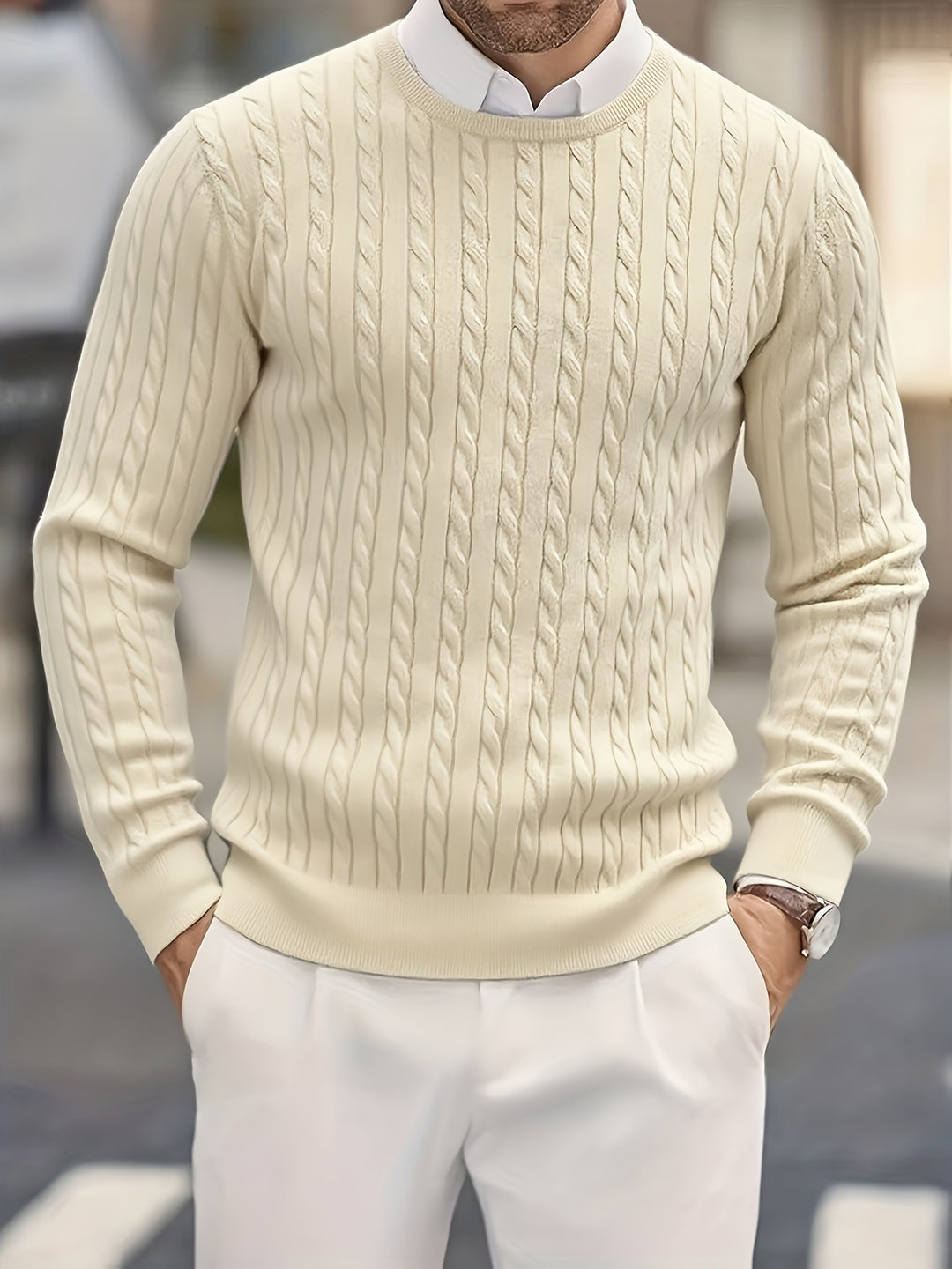 Men's Crew Neck Cable Knit Aran Jumper 7